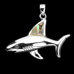 925 Sterling Silver Pendant Fancy Mother Of Pearl 10x8mm Shark Gemstone Jewelry