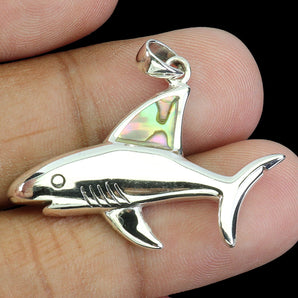 925 Sterling Silver Pendant Fancy Mother Of Pearl 10x8mm Shark Gemstone Jewelry