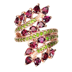 925 Sterling Silver Ring Pear Rhodolite Chrome Diopside Gemstone Jewelry Size 7