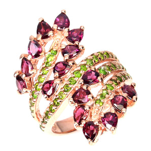 925 Sterling Silver Ring Pear Rhodolite Chrome Diopside Gemstone Jewelry Size 7