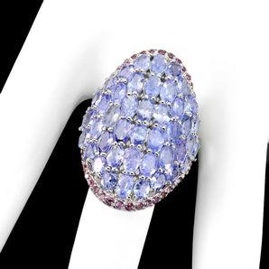 Unheated Oval Blue Tanzanite 5x3mm Rhodolite Garnet 925 Sterling Silver Ring 9.5