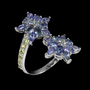 Unheated Oval Tanzanite 4x3mm Aquamarine Sapphire 925 Sterling Silver Ring Sz 8