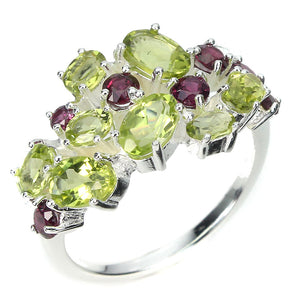 Unheated Oval Fire Opal 8x6mm Rhodolite Garnet Sapphire 925 Sterling Silver Ring