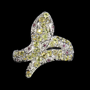 Heated Sapphire Round Diamond Cut Rhodolite 925 Sterling Silver Cobra Ring Sz 7