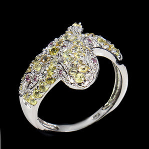 Heated Sapphire Round Diamond Cut Rhodolite 925 Sterling Silver Cobra Ring Sz 7