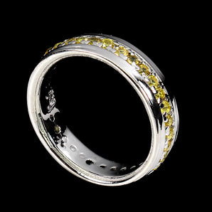 Heated Yellow Sapphire Round Diamond Cut 925 Sterling Silver Ring Size 6.5