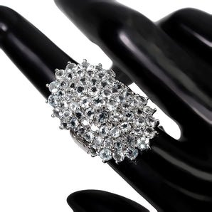 Unheated Round Aquamarine 3.5mm 14K White Gold Plate 925 Sterling Silver Ring 7