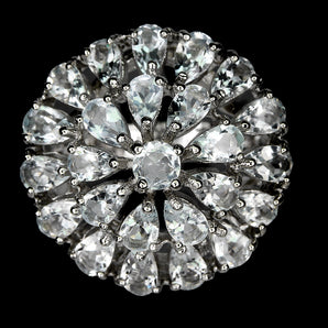 Unheated Round Aquamarine 4mm 14K White Gold Plate 925 Sterling Silver Ring 8.5