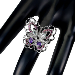 Unheated Marquise Aquamarine Amethyst Gems 925 Sterling Silver Butterfly Ring 7