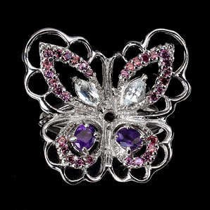 Unheated Marquise Aquamarine Amethyst Gems 925 Sterling Silver Butterfly Ring 7