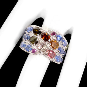 Unheated Oval Tourmaline Kyanite Peridot Gems 925 Sterling Silver Ring Size 9