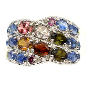 Unheated Oval Tourmaline Kyanite Peridot Gems 925 Sterling Silver Ring Size 9