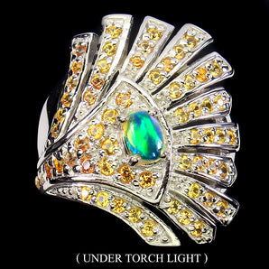 925 Sterling Silver Ring Oval Fire Opal 6x4mm Sapphire Natural Gemstone Jewelry
