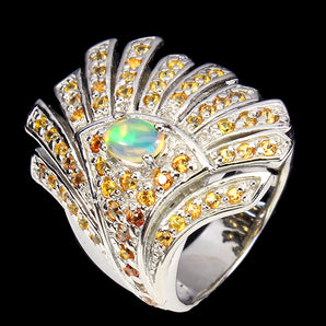 925 Sterling Silver Ring Oval Fire Opal 6x4mm Sapphire Natural Gemstone Jewelry