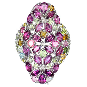 Unheated Marquise Rhodolite Garnet Peridot Gems 925 Sterling Silver Ring Sz 8.5