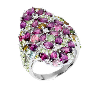 Unheated Marquise Rhodolite Garnet Peridot Gems 925 Sterling Silver Ring Sz 8.5