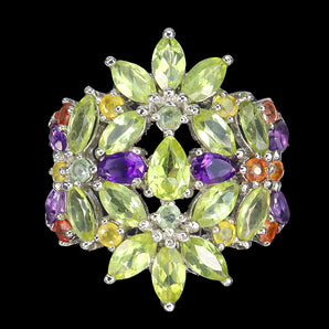 Unheated Pear Peridot 6x4mm Amethyst Sapphire 925 Sterling Silver Ring Size 8