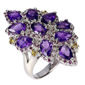 925 Sterling Silver Ring Pear Amethyst Rhodolite Sapphire Gemstone Jewelry