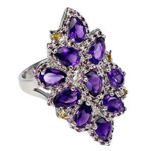 925 Sterling Silver Ring Pear Amethyst Rhodolite Sapphire Gemstone Jewelry