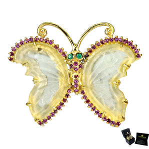 925 Sterling Silver Ring Handmade Carving Lemon Quartz Gemstone jewelry Size 9