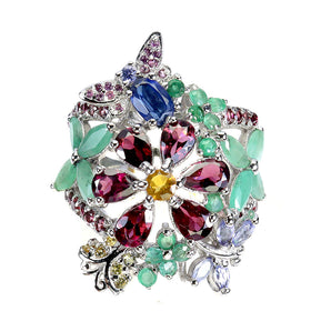 925 Sterling Silver Ring Pear Rhodolite Emerald Gemstone jewelry Size 9