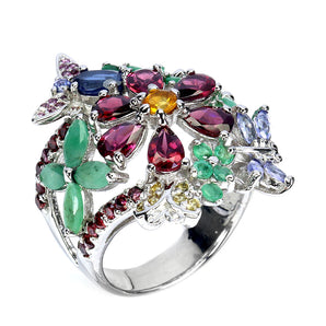 925 Sterling Silver Ring Pear Rhodolite Emerald Gemstone jewelry Size 9