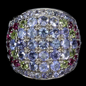 925 Sterling Silver Ring Round Tanzanite Peridot Rhodolite Gemstone Jewelry 8.5