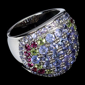 925 Sterling Silver Ring Round Tanzanite Peridot Rhodolite Gemstone Jewelry 8.5