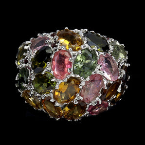 925 Sterling Silver Ring Oval Tourmaline Rhodolite Gemstone Jewelry Sz 8