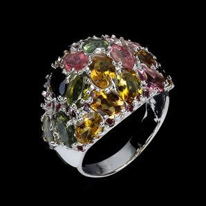 925 Sterling Silver Ring Oval Tourmaline Rhodolite Gemstone Jewelry Sz 8