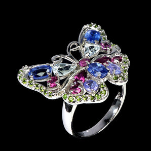 925 Sterling Silver Ring Oval Kyanite Tanzanite Gemstone jewelry Sz 8