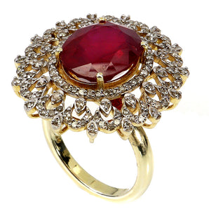925 Sterling Silver Ring Handmade Oval Ruby 8.10ct Diamond Gemstone jewelry 7.5