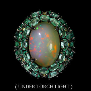 925 Sterling Silver Ring Handmade Oval Fire Opal 7ct Emerald Gemstone jewelry 9