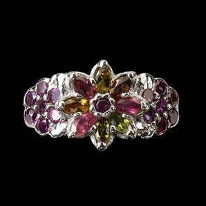 925 Sterling Silver Ring Marquise Tourmaline Rhodolite Gemstone Jewelry Size 8.5