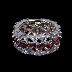 925 Sterling Silver Ring Marquise Rhodolite Garnet Tanzanite Gemstone Jewelry 9