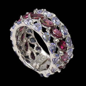 925 Sterling Silver Ring Marquise Rhodolite Garnet Tanzanite Gemstone Jewelry 9