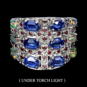 925 Sterling Silver Ring Oval Kyanite 6x4mm Fire Opal Garnet Gemstone Jewelry