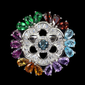 925 Sterling Silver Ring Pear Citrine Amethyst Topaz Gemstone Jewelry Size 8.5