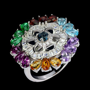 925 Sterling Silver Ring Pear Citrine Amethyst Topaz Gemstone Jewelry Size 8.5