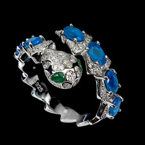 925 Sterling Silver Ring Oval Apatite Emerald Cobra Gemstone Jewelry Size 8