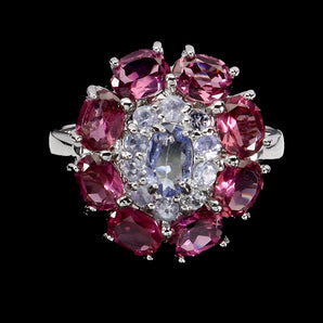 925 Sterling Silver Ring Oval Tanzanite 6x4mm Rhodolite Gemstone Jewelry Size 8