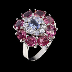 925 Sterling Silver Ring Oval Tanzanite 6x4mm Rhodolite Gemstone Jewelry Size 8
