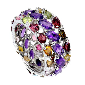 925 Sterling Silver Ring Marquise Amethyst Tourmaline Gemstone Jewelry Size 8.5