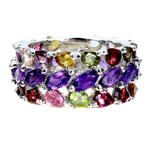 925 Sterling Silver Ring Marquise Amethyst Tourmaline Gemstone Jewelry Size 8.5