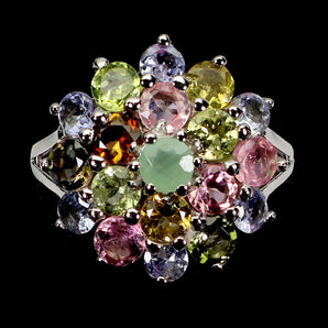 925 Sterling Silver Ring Round Emerald Tanzanite Tourmaline Gemstone Jewelry 9