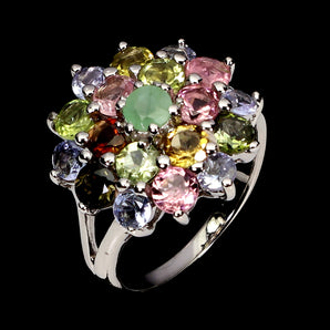 925 Sterling Silver Ring Round Emerald Tanzanite Tourmaline Gemstone Jewelry 9