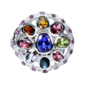 925 Sterling Silver Ring Oval Kyanite 6x4mm Rhodolite Tourmaline Jewelry Sz 7.5