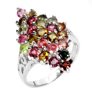925 Sterling Silver Ring Round Tourmaline 3mm Natural Gemstone Jewelry Size 8
