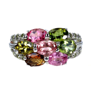 925 Sterling Silver Ring Oval Tourmaline 6x4mm Peridot Gemstone Jewelry Size 9