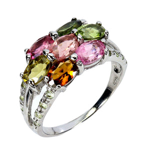 925 Sterling Silver Ring Oval Tourmaline 6x4mm Peridot Gemstone Jewelry Size 9